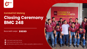 Banner Closing Ceremony BMC 248 dengan foto trainee dan instructor di depan identitas Indonesia Learning Center.