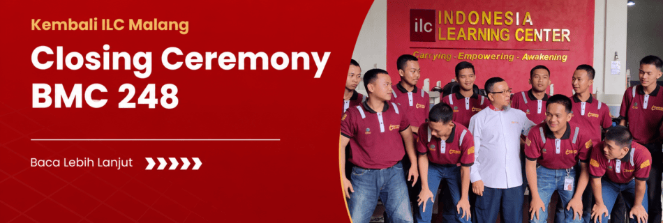 Banner Closing Ceremony BMC 248 dengan foto trainee dan instructor di depan identitas Indonesia Learning Center.